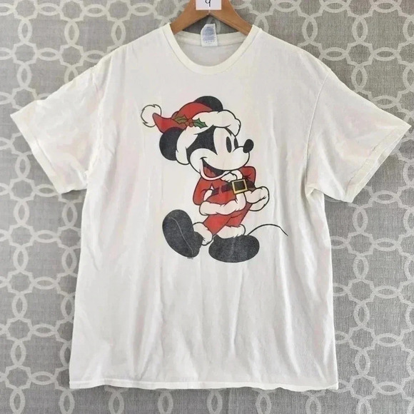 Disney Santa Mickey Mouse White T shirt Adult Size L - Picture 1 of 9